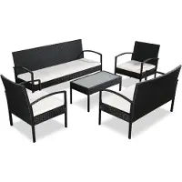 vidaXL Ensemble de salon de jardin 5 pièces avec coussins Poly rotin noir