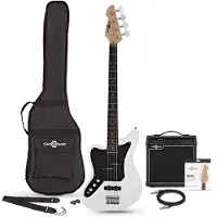 Gear4Music Seattle Left Handed Bass Guitar + 15W Amp Pack White