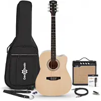 Gear4Music Dreadnought Cutaway Electro Acoustic Guitar Natural 15W Acoustic Amp & Accessory Pack