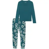 Schiesser Pyjama 'Modern Nightwear' vert foncé / blanc cassé