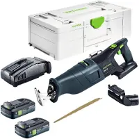 Festool Scie sabre sans fil RSC 18 EB-Basic 18 V sans balais + 2 batteries 4,0 Ah + chargeur rapide + Systainer