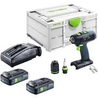 Festool Perceuse-visseuse sans fil T 18+3-Basic 18 V 50 Nm Brushless + 2 batteries 4,0 Ah + chargeur + Systainer