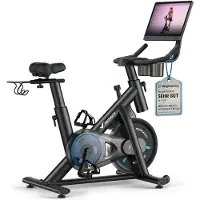 Merach Vélo Magnétique , Roue d’Inertie 6kg, 8 Niveaux, Bluetooth, Écran HD 15,6, Silencieux, Support Haltères, Fitness à Domicile