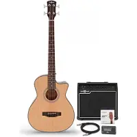 Gear4Music Electro Acoustic Bass Guitar Natural 35W Bass Amp & Accessory Pack