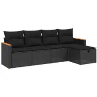 vidaXL Ensemble de salon de jardin 5 pièces avec coussins noir poly rotin