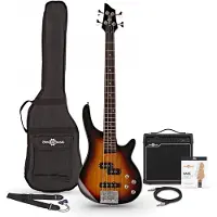 Gear4Music Pack Guitare Basse Chicago à Diapason Court + Ampli 15 W Sunburst