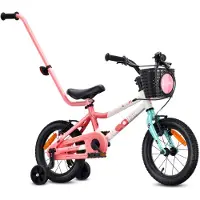 Sun baby Vélo pour enfants LOOFI 14 pouces, vélo léger en aluminium de 6,6 kg pour les enfants à partir de 3 ans, avec roues d'appoint, panier, sonnette, pour filles