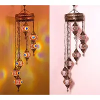 Halay Lampe suspendue turque - Lampe en mosaïque faite main - Plafonnier marocain - 7 boules de verre colorées