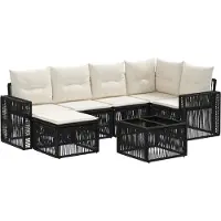 vidaXL Ensemble de canapés de jardin , 7 pièces, noir et crème, en polyrotin