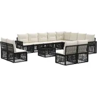 vidaXL Ensemble de canapés de jardin , 13 pièces, noir et crème, en polyrotin