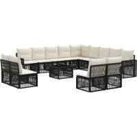 vidaXL Ensemble de canapés de jardin , 14 pièces, noir et crème, en polyrotin