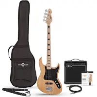 Gear4Music LA II Bass Guitar Natural 15W Bass Amp Pack