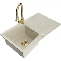 Mexen Evier en granit Cesar 1 bac avec égouttoir et mélangeur Elia, Beige - 6514-69-670101-50