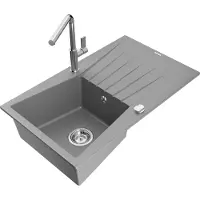 Mexen Evier en granit Cesar 1 bac avec égouttoir et mitigeur Flora, Gris - 6514-71-670401-00