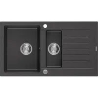 Mexen Matias évier en granit 1,5 bac avec égouttoir court 900 x 505 mm, noir tacheté - 6502901505-76