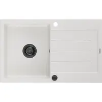 Mexen Bruno Evier 1 cuve en granit avec égouttoir 795 x 495 mm, blanc, siphon noir - 6513791010-20-B