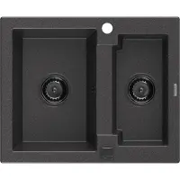 Mexen Carlos évier en granit 1,5 bac 582 x 475 mm, noir moucheté, siphon noir - 6518581500-76-B