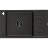 Mexen Elias Evier 1 bac en granit avec égouttoir 795 x 480 mm, Métal noir/or, siphon Noir - 6511791005-75-B