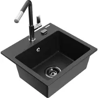 Mexen Évier 1 bac en granit Milo avec mitigeur Flora, noir/argent métallisé (6505-73-670401-07-B)