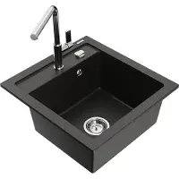 Mexen Évier 1 bac en granit Vito avec mitigeur Flora, noir/or métallique (6503-75-670401-00)