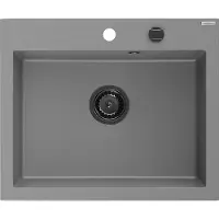 Mexen Elix évier en granit 1 bac 600 x 500 mm, gris, siphon noir - 6525601005-71-B