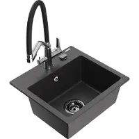 Mexen Milo évier de cuisine en granit 1,5 bac avec mitigeur Duo, noir moucheté - 6505-76-671701-07-B
