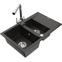 Mexen Gaspar évier en granit 1,5 bac avec égouttoir et mélangeur Duero, noir/or métallisé - 6507-75-671600-00