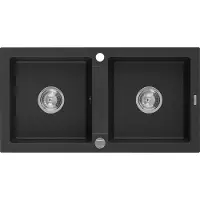 Mexen Mario Évier en granit à 2 cuves 820 x 436 mm, noir/argent métallisé - 6504822000-73