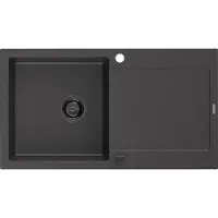 Mexen Leo évier 1 bac en granit avec égouttoir 900 x 500 mm, noir tacheté, siphon noir - 6501901010-76-B