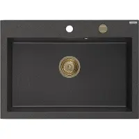 Mexen Elix évier en granit 1 bac 700 x 500 mm, noir moucheté, siphon doré - 6526701005-76-G