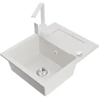 Mexen Évier 1 bac en granit Enzo avec égouttoir, y compris mélangeur Rita, blanc (6506-20-670300-20)