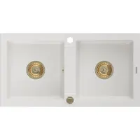 Mexen Mario évier 2 cuves en granit 820 x 436 mm, blanc, siphon Gold - 6504822000-20-G