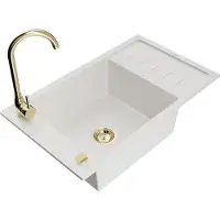 Mexen Elias 1 bac en granit avec égouttoir et mitigeur Telma, blanc - 6511-20-670200-50