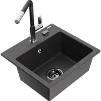 Mexen Évier 1 bac en granit Milo avec mitigeur Flora, noir moucheté (6505-76-670401-07-B)