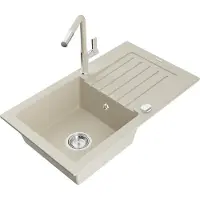 Mexen Pablo Évier en granit 1 bac avec égouttoir et mélangeur Flora, Beige - 6510-69-670401-09