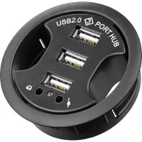 Goobay 93894 Triple hub/répartiteur USB 2.0 Hi-Speed encastrable + audio, noir, 1.5 m - à installer dans des traversées de table de 60 mm avec connexion audio