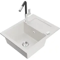 Mexen Enzo Évier en granit 1 bac avec égouttoir et mélangeur Flora, blanc - 6506-20-670401-07