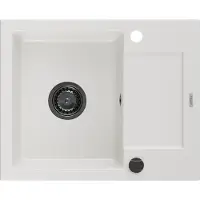 Mexen Enzo granit évier 1 avec égouttoir 576 x 465 mm, blanc, + siphon graphite (6506571005-20-B)