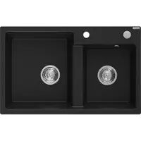 Mexen Tomas Évier en granit 2 cuves 800 x 500 mm, noir, siphon chromé - 6516802000-77
