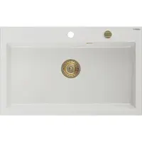 Mexen Elix évier en granit 1 bac 800 x 500 mm, blanc, siphon doré - 6527801005-20-G