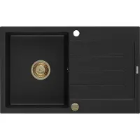 Mexen Bruno Evier 1 cuve en granit avec égouttoir 795 x 495 mm, Noir, siphon Gold - 6513791010-77-G