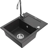 Mexen Enzo 1 bac en granit avec égouttoir et mitigeur Telma, noir moucheté - 6506-76-670200-00