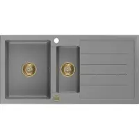 Mexen Andres Évier en granit 1,5 cuve avec égouttoir 1000 x 500 mm, Gris, siphon Or - 6515101510-71-G