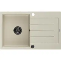 Mexen Bruno Évier en granit 1 cuve avec égouttoir 795 x 495 mm, Beige, siphon Black - 6513791010-69-B