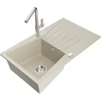 Mexen Evier en granit Cesar 1 bac avec égouttoir et mitigeur Flora, Beige - 6514-69-670401-00