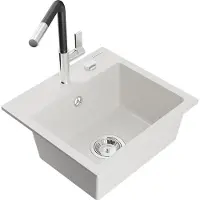 Mexen Évier 1 bac en granit Milo avec mitigeur Flora, blanc (6505-20-670401-07)