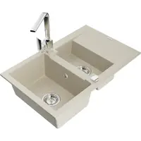 Mexen Gaspar évier en granit 1,5 bac avec égouttoir et mitigeur Rita, Beige - 6507-69-670300-00