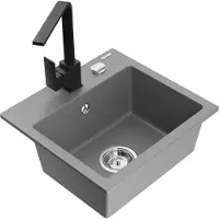 Mexen Évier 1 bac en granit Milo avec mitigeur Rita, gris (6505-71-670300-70)