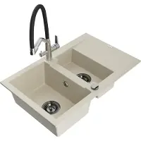 Mexen Gaspar évier en granit 1,5 bol avec égouttoir et mélangeur Duo, Beige - 6507-69-671701-07-B