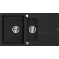 Mexen Matias évier en granit 1,5 bac avec égouttoir court 900 x 505 mm, Noir - 6502901505-77